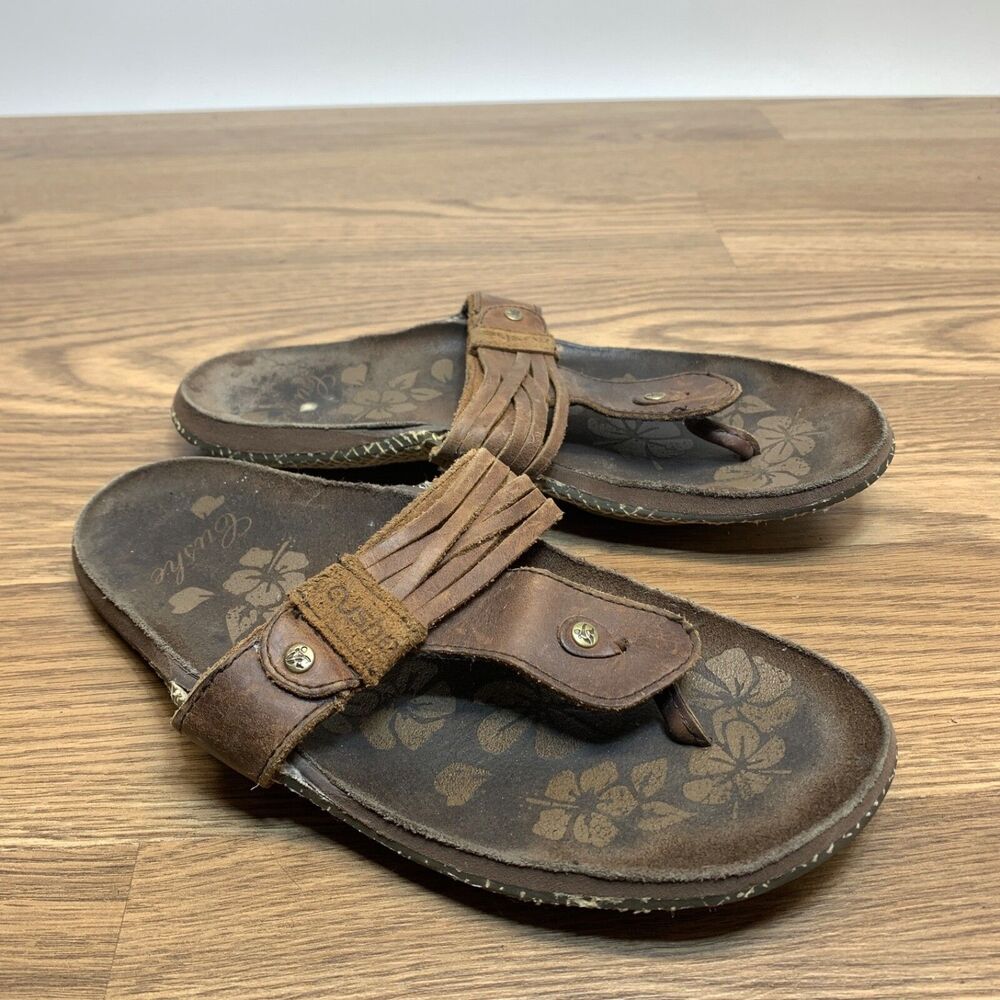 Cushe manuka strip sandals womens Size 8 Thong Leather Slip On Chocolate Brown‎